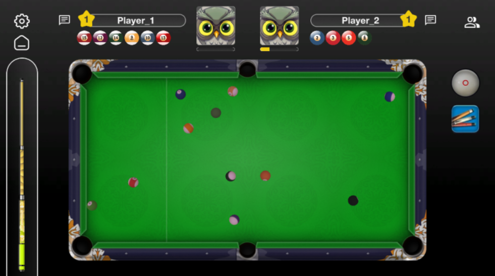 Deterministic multiplayer 8-ball pool game screen