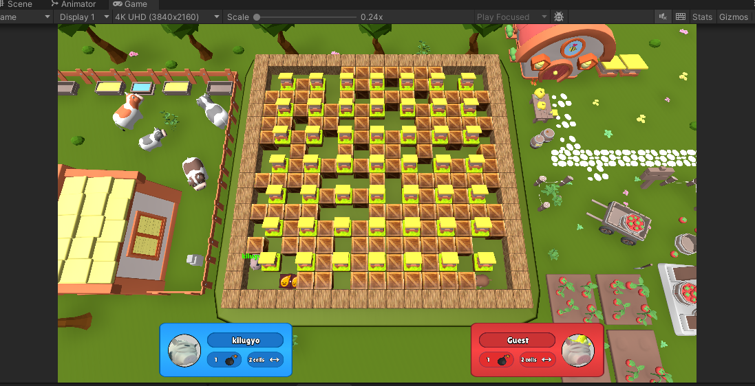 Bomber Pig in-game deterministic multiplayer arena